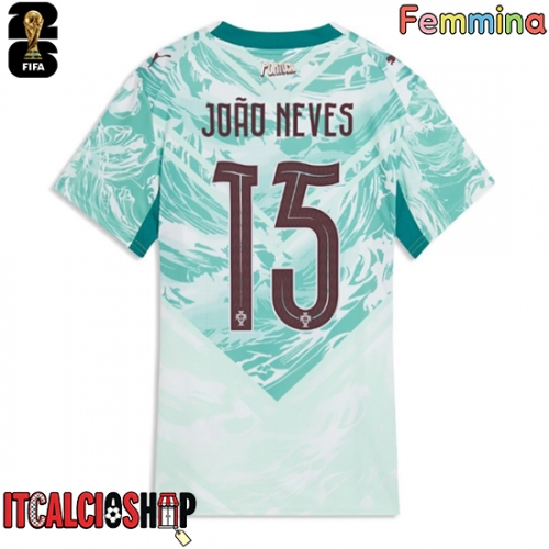 Portogallo Joao Neves #15 Seconda Maglia Femmina Mondiali 2026 Manica Corta